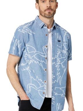 Superdry - *NWOT* Men’s Blue Crane Print Shirt (Size: L Fits Like M)